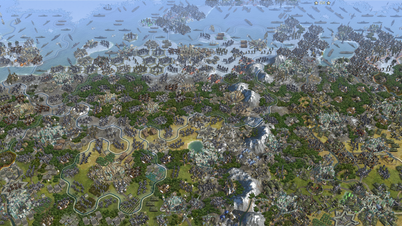 Illustration for article titled What A 61-Player Civilization V Map Looks Like Without The UI